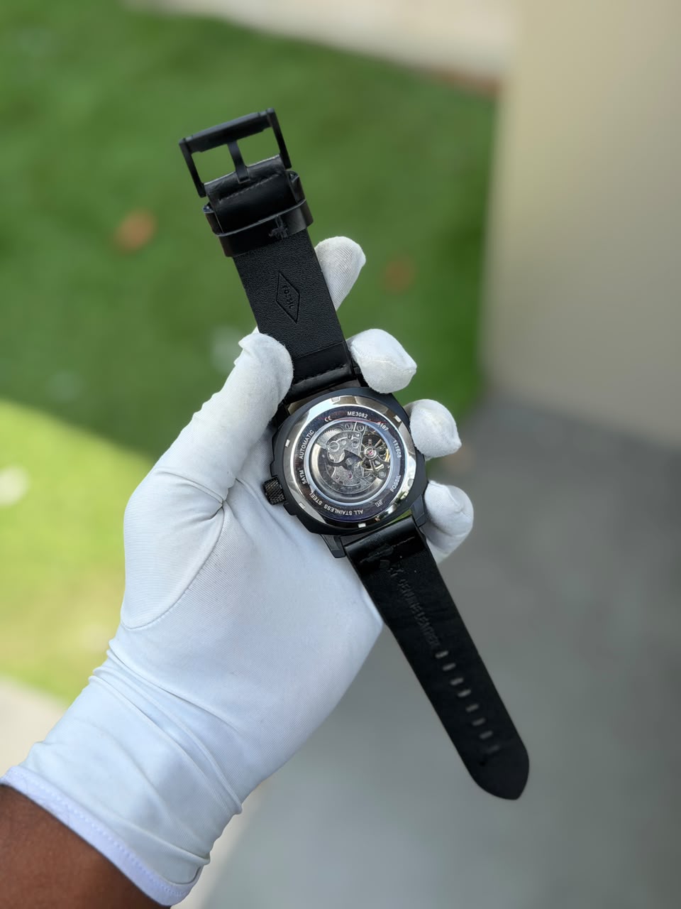 Men's Skeleton Automatic Mechanical Watch – Matte Black Case & Leather Strap