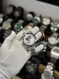 Silver Skeleton Automatic Watch