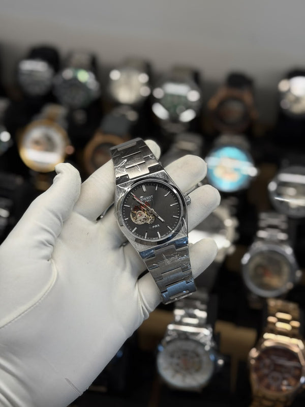 Black Open-Heart Automatic Stainless Steel Watch