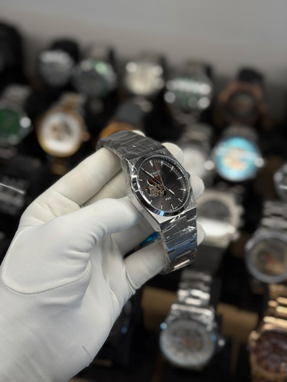 Black Open-Heart Automatic Stainless Steel Watch