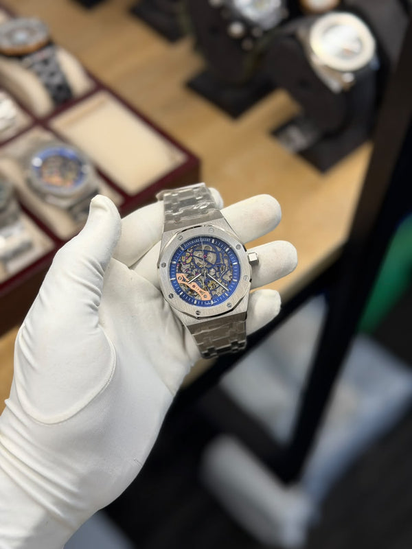Men's Octagonal Skeleton Automatic Stainless Steel Watch