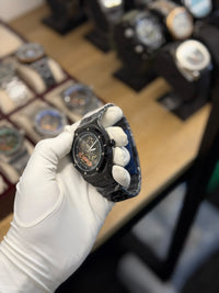 Men's All-Black Octagonal Skeleton Automatic Watch with Integrated Bracelet