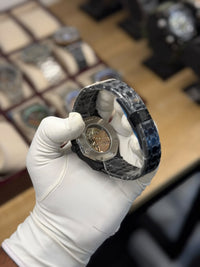 Men's All-Black Octagonal Skeleton Automatic Watch with Integrated Bracelet
