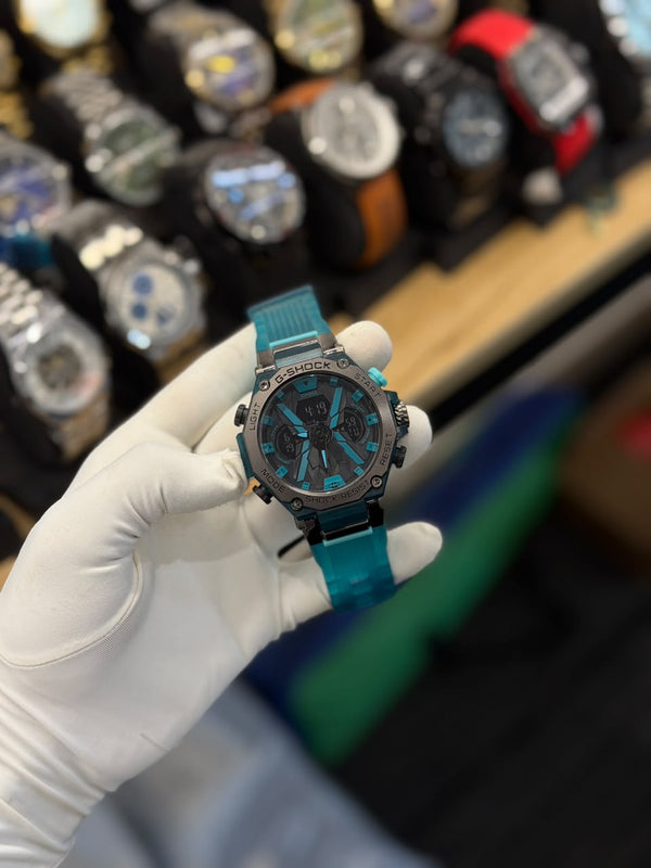 Transparent Teal Analog-Digital Sports Watch