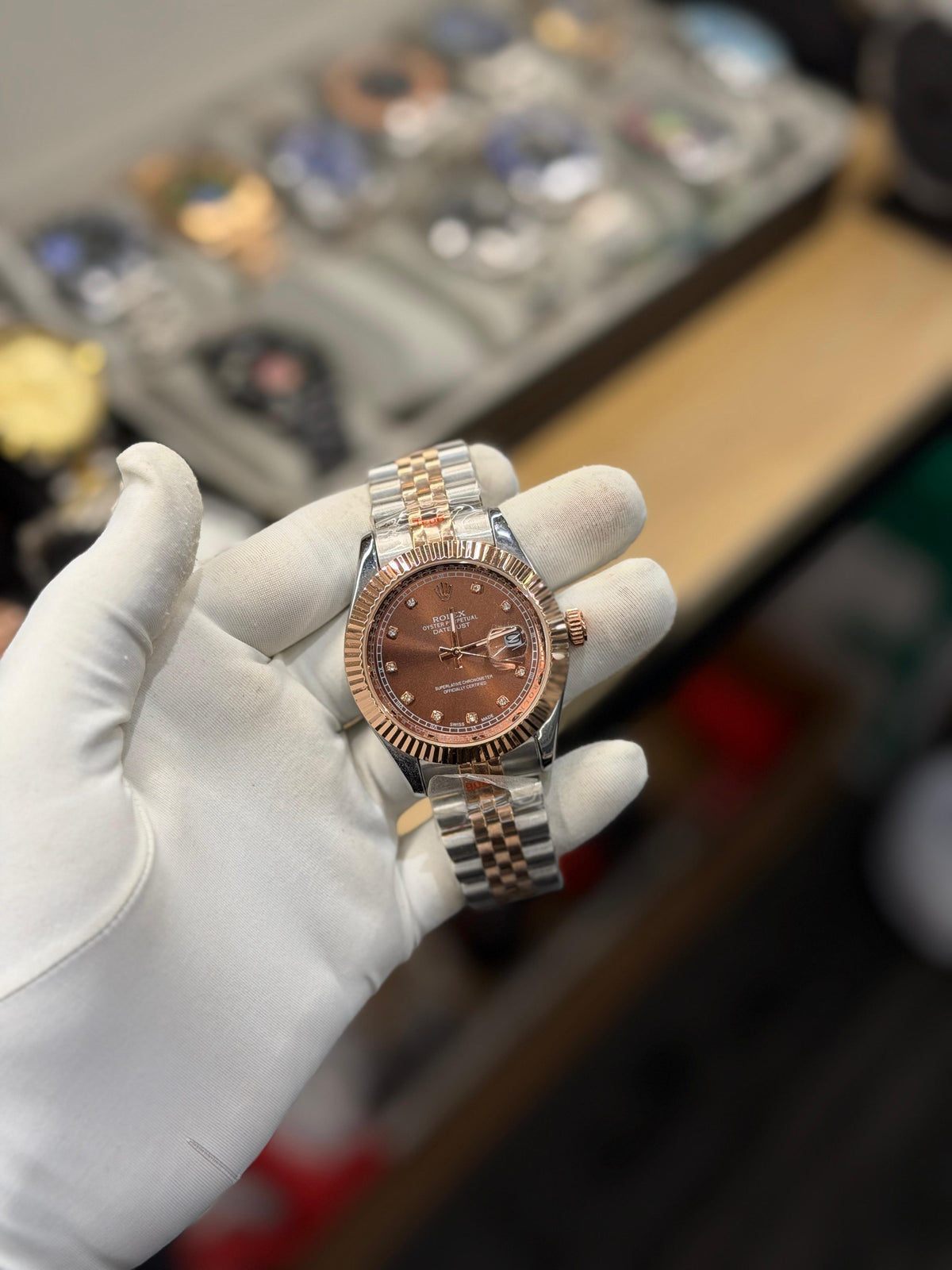 Men's Luxury Two-Tone Rose Gold & Brown Dial Analog Automatic Watch