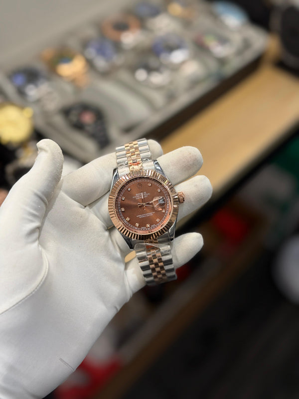 Men's Luxury Two-Tone Rose Gold & Brown Dial Analog Automatic Watch