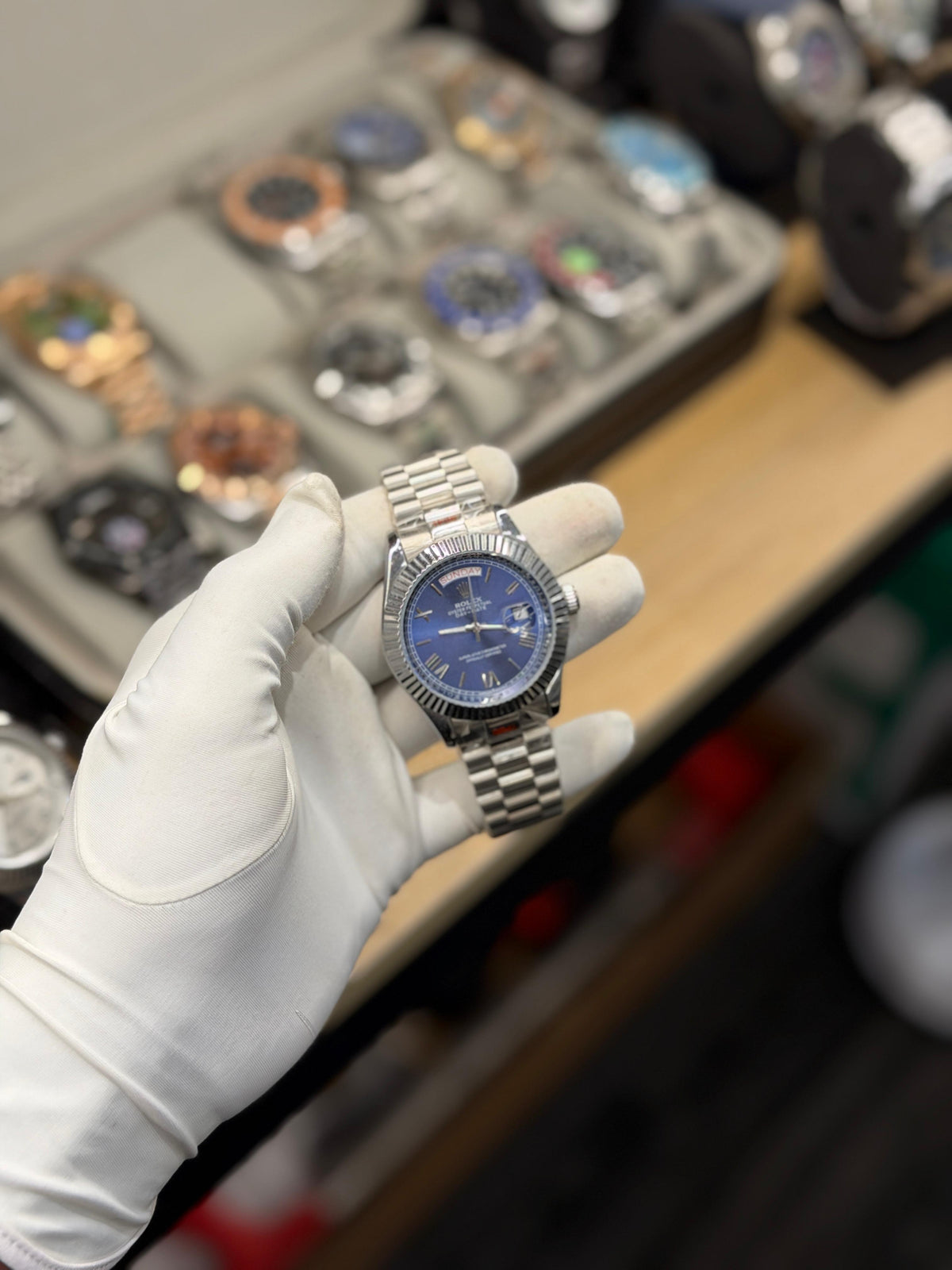 Classic Silver & Blue Dial Day-Date Analog Automatic Watch