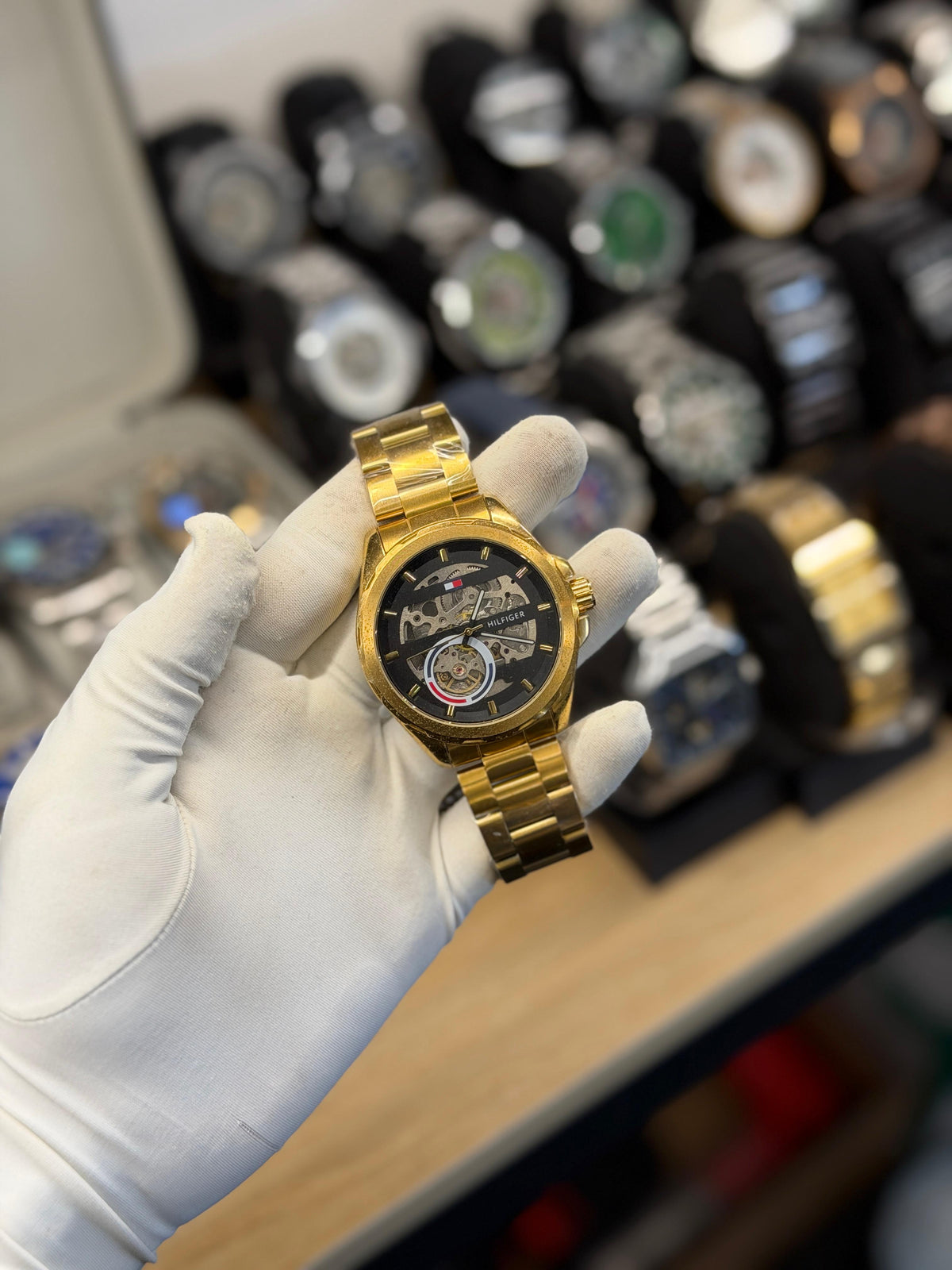 Luxury Gold Skeleton Automatic Watch – Stainless Steel Bracelet