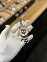 Luxury Silver Skeleton Dial Analog Automatic Watch – Gold Accent