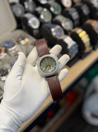 Luxury Green Dial Chronograph-Style Watch – Brown Leather Strap