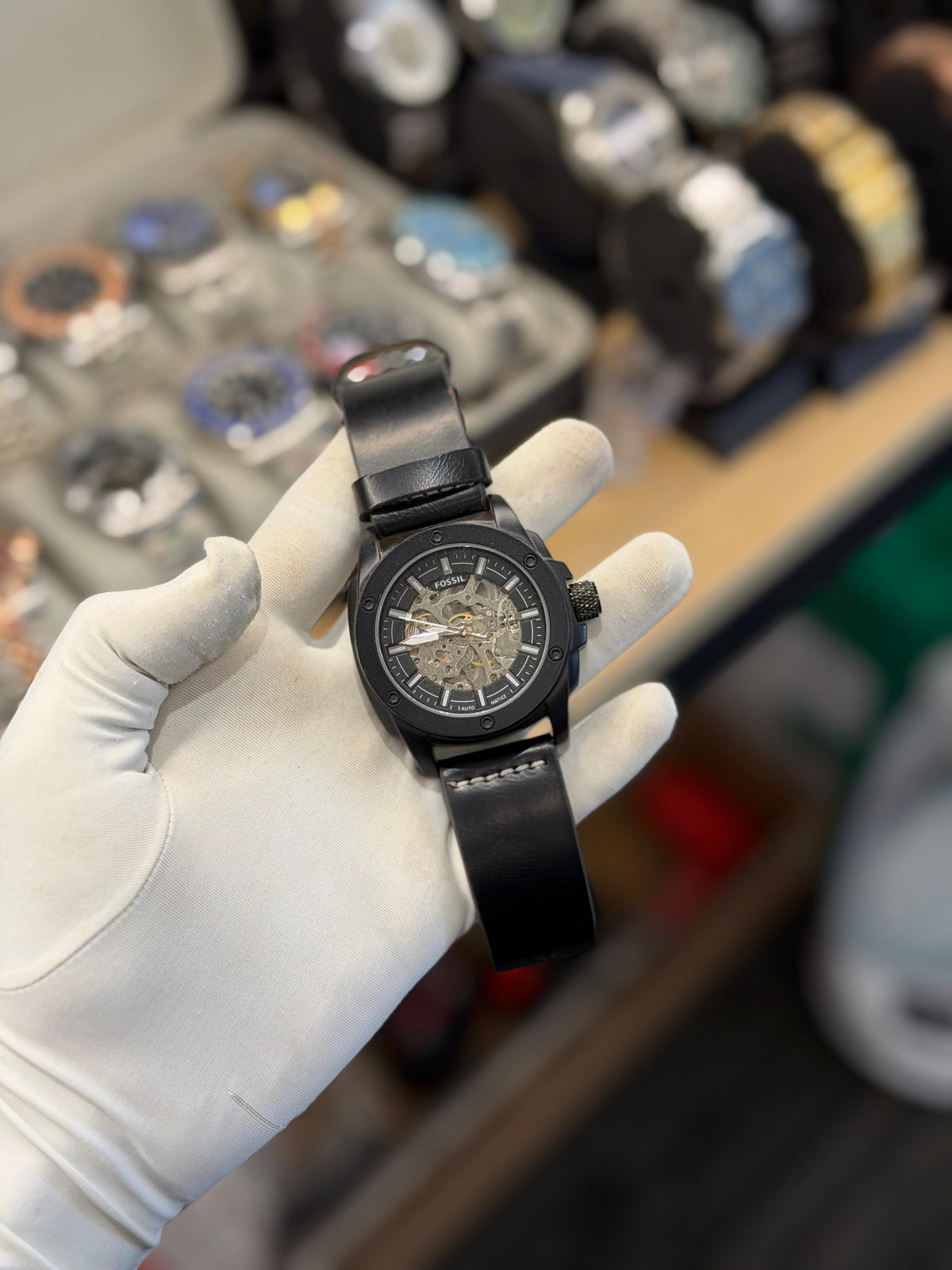 Luxury Black Skeleton Automatic Watch – Leather Strap