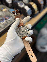 Classic Green Skeleton Automatic Watch – Brown Leather Strap