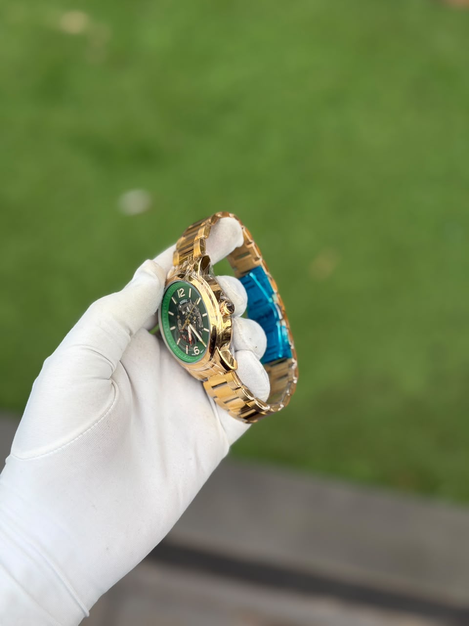 Men's luxury skeleton watch - Green Gold