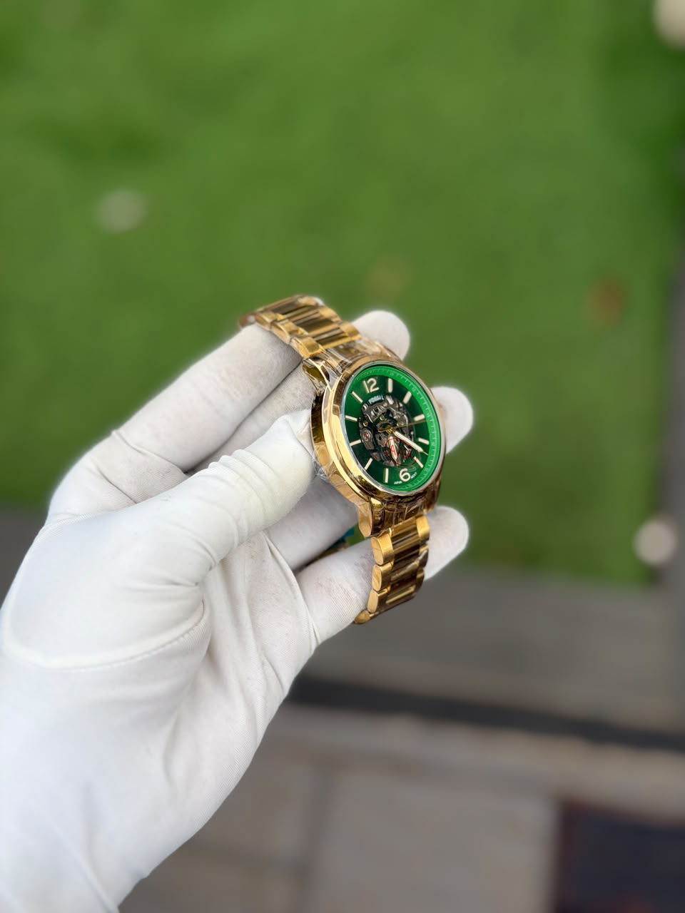 Men's luxury skeleton watch - Green Gold