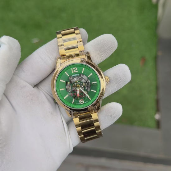 Men's luxury skeleton watch - Green Gold