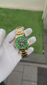 Men's luxury skeleton watch - Green Gold