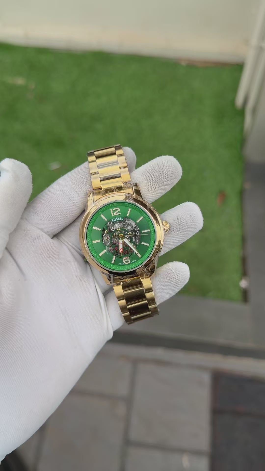 Men's luxury skeleton watch - Green Gold
